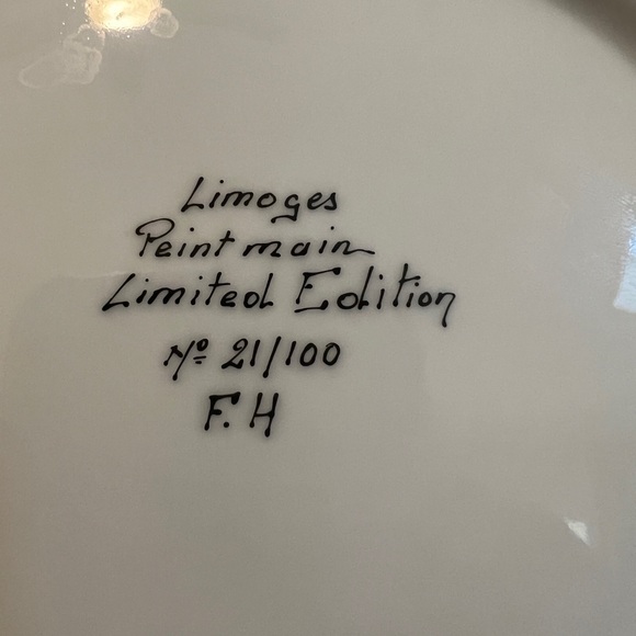 LIMOGES HAND PAINTED ROSES PLATE  ARTIST SIGNED F. H. FRONT & BACK FRANCE 21/100 - Picture 5 of 6